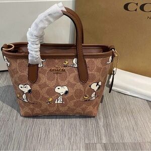 Coach Brown Mini Bag with Snoopy Design